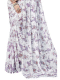 Satrani Womens Floral Printed Chiffon Saree (2141St712_White, Light Purple)