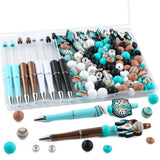 Kovict 136Pcs Mix Turquoise Silicone Beads for Keychain Making, 10mm Rondelle and 12mm 15mm Silicone Beads for Pens