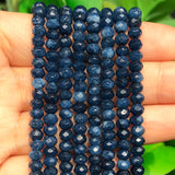 2 String 220PCS 3x5mm Natural Dark Blue Chalcedony Stone Beads for Jewelry Making, Songxi Facted Loose Gemstone Beads for DIY Br