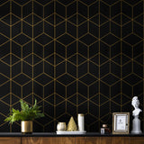 Safiyya 118 x 17.3 Gold and Black Wallpaper Geometric Contact Paper Peel and Stick Wallpaper Removable Self Adhesive Contact Pap