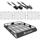 ARKSEN 84 x 50 x 6 Inch Universal Extra Wide 250LB Heavy Duty Roof Rack Cargo with 3 Nylon Cargo Nets, 2 Ratchet Straps, Car Top