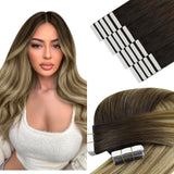 YoungSee Human Hair Tape in Extensions Balayage Brown Tape in Hair Extensions Human Hair Dark Brown Ombre Blonde with Brown Real