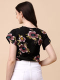 Wedani Women'S Casual Short Sleeves Round Neck Foral Regular Fit Top (X-Large Black-1),Black-1,XL,Polyester,Western,