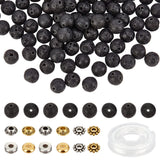 NBEADS 200 Pcs Natural Lava Beads, 120 Pcs Tibetan Style Alloy Spacer Beads, 11 Yds Elastic Thread for Jewelry Making