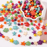 ANCADN 210pcs Turquoise Beads Sea Turtle/Starfish Bead Floral White&Blue Turtle Synthetic Turquoise Beads for Jewelry Craft Maki
