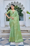 Glory Sarees Womens Organza Silk Woven Saree With Blouse Piece (Organza_Silk101_Firozi)