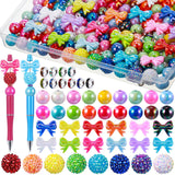 FineCheer 300 Pcs Focal Beads for Pens AB Color Acrylic 3D Focal Colorful Beads Bulk Round Rhinestone Spacer for Beadable Pen Ke