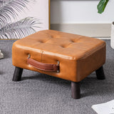 Small foot stool ottoman, PU leather rectangle ottoman footrest, bedside step stool with wood legs, small Rectangular stool, foot rest for couch, small leather ottoman for desk, living room, bedroom