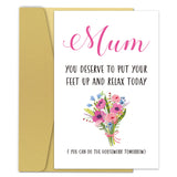 Zoytonky Funny Mother's Day Card Gifts for Mom, Humor Mothers Day Cards from Son Daughter, Mum You Deserve To Put Your Feet Up A
