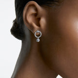 Swarovski Attract Circle Pierced Earrings With Circle Cut Crystals And Matching Pav On A Rhodium Plated Post With Butterfly Ba