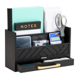 Mind Reader 5Compartment Desktop Organizer, Rustic Wooden Storage Rack with Drawer for Papers, Accessories, and Office Supplies