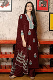 Anni Designer Women'S Rayon Viscose Printed Straight Kurta With Pant & Dupatta (Belagavi Wine-Vks01_Xxl_Wine_Xx-Large),Wine,2XL,,,