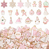 Misdary 100 Pcs Pink Christmas Charms for Jewelry Making Christmas Charms Santa Snowflake Metal Earring Alloy Jewelry Pendants f