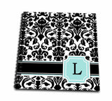3dRose Letter L Personal Monogrammed Mint Blue Black & White Damask Pattern Classy Personalized Initial Drawing Book, 8 by 8