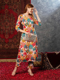 Anni Designer Women'S Rayon Blend Straight Printed Kurta With Pant (Samlok White-Jl_Xl_White_X-Large),White,XL,,,