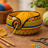 Ceramic Attractively Hand Painted Gorgeous Stoneware Yarn Ball Storage Bowl With Innovative Dispensing Curl | Knitting & Crochet