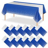 12Pcs Blue Silver Tablecloth Party Decorations,Plastic Royal Blue Table Cloth Printed Silver Table Runner Disposable Rectangle T