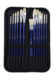 BRUSTRO Artists White Bristle Hair Brushes for Oil and Acrylic Paint with an Elegant Zippered Brush Wallet (Pack of 13)