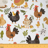 Farm Chickens Fabric by The Yard,Cartoon Country Hen Rooster Decorative Fabric,Rustic Farmhouse Style Quilting Supplies for Sewi