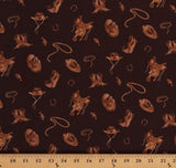 Cotton Cowboy Hats Boots Lassos Western Ride The Range Brown Cotton Fabric Print by The Yard (C12741-CHOCOLATE)