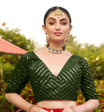 Pujia Mills Womens Fancy Readymade Half Sleeve Sequins Saree Blouse(Sequins Butti Mehendi Green_38)
