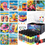 AmazingSpark 12 Set Paint and Sip Kit for Adults 8x 10 Pre Drawn Canvas for Painting DlY Acrylic Paint Set with Brushes, 24 Colo