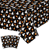 Oudain 3 Pcs 54 108 Inch Halloween Tablecloth Disposable Plastic Haunted Ghosts Pumpkin Spooky Bats Spider Web Table Cover Rect