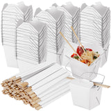 Tanlade 50 Set 16 oz Chinese Take out Boxes and Disposable Chopsticks, Paper Chinese Food Containers with Metal Wire Handle Food