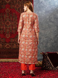 Gosriki Women'S Cotton Blend Straight Printed Kurta With Pant (Ankisha Orange-Gs_L_Orange_Large),Orange,,B0D73XW3MM