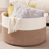 OIASKET Large Blanket Storage Basket for Living Room, 22.8 x 22.8 x 13 Woven Cotton Rope Basket with Handles, Baby Toy Storage,