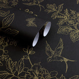 Froluya Black and Gold Wallpaper Peel and Stick Wallpaper 17.7 x590.5 Vintage Floral Boho Peel and Stick Wall Paper Dark Remova