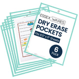 Essex Wares - 6 Pack, Seafoam, Durable Water-Resistant Dry Erase Pocket Document Protectors, 10 Wide x 13.5 Tall - Dry Erase Cle