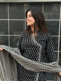 Gosriki Women'S Rayon Blend Straight Printed Kurta With Pant & Dupatta (Mishru Black-Gs_Xxl_Black_Xx-Large),Black,2,B0DD76T83S