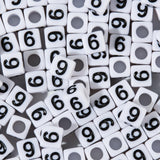 Yiizzxin 200pcs Square White Number 6 Beads for Bracelets,Single Digit 6 Acrylic Cube Bead,6x6mm Number Beads for Jewelry Making