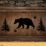 Rustic Bear Fabric by The Yard,Vintage Wildlife Silhouette Waterproof Outdoor Fabric,Splicing Wooden Stripes Fabric for Arts and
