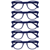 OPULIZE POP Reading Glasses for Women Men,Scratch Resistant Round Matt Frame with Spring Hinges, Blue +1.00 (Pack of 5)