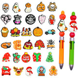 Papacharms 30Pcs Mixed Holiday Focal Beads for Pens, Bulk Silicone Focals Bead for Keychain Making Necklace Bracelet Jewelry DIY