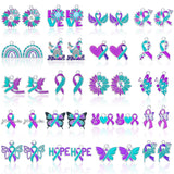 MARFOREVER 40 Pcs/20 Pairs Suicide Awareness Charms, Suicide Prevention Charms Teal Purple Ribbon Pendant for Bracelet Necklace