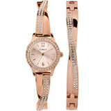 Timex Womens Dress Crystal 23mm Watch & Bracelet Gift Set - Rose Gold-Tone