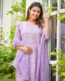 Anni Designer Women'S Rayon Blend Straight Printed Kurta With Pant & Dupatta (Welco-Purple_S_Purple_Small),Purple,S,,,