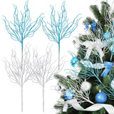 Vercraft 8 Pcs Blue White Coastal Christmas Decor 15.7inch Coastal Ornaments for Christmas Tree Artificial Flower Glitter Ocean