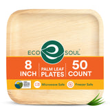 ECO SOUL Compostable 8 Inch Palm Leaf Square Plates (50 Count) Like Bamboo Plates | Biodegradable | Eco-Friendly, Microwave & Ov