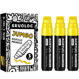 SRUOLOC 3 Jumbo Permanent Markers Yellow, 15mm Thick Wide Tip, Large Acrylic Paint Markers for Rock Painting, Poster, Graffiti,