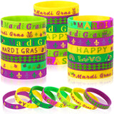 JUNEBRUSHS 42pcs Mardi Gras Silicone Bracelets, Mardi Gras Party Favors Rubber Wristbands Mardi Gras Throws for Carnival Birthda