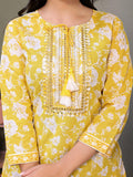 Rangita Yellow Cotton Calf Length Embroidered Straight Kurti | Kurta For Women_L