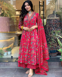 Anni Designer Women'S Rayon Viscose Anarkali Printed Kurta With Palazzo & Dupatta (Cia Pink-Vks01_Xl_Pink_X-Large),Pink,XL,,,
