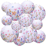 Riakrum 12 Pcs Wildflower Paper Lantern Set Floral Party Decorations Flower Paper Round Lanterns Wildflower Lantern Kit for Spri