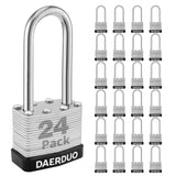 DAERDUO 24 Pack 40 mm (1-9/16) Keyed Alike Laminated Padlocks with 48 Keys, Hardened Steel Long Shackle, Heavy-Duty Locks for Gy