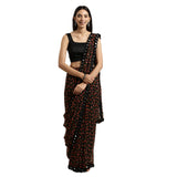 Womanista Womens Floral Printed Poly Georgette Saree with Mirror Lace (TKIM811_Black)