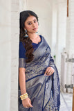 Glory Sarees Womens Banarasi Silk Saree With Blouse Piece (Banarasi_Saree133_Navyblue)